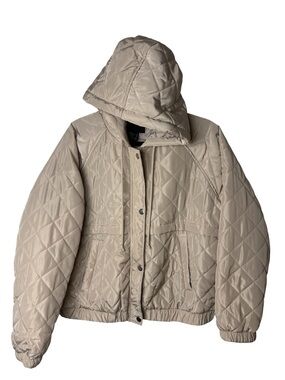 Forever 21 Quilted Hooded Puffer Jacket Tan large